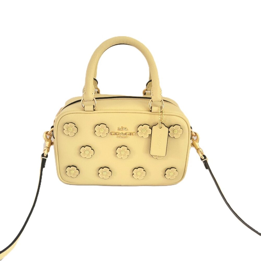 Coach CAJ99 Satchel Crossbody Floral Applique Small Handbag Moonlight Leather